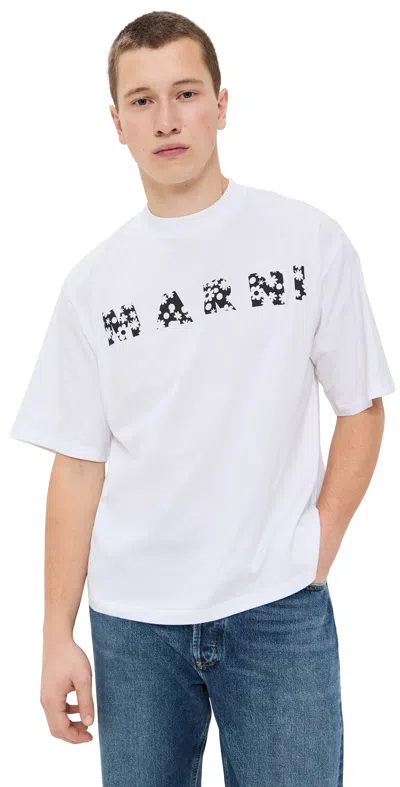 Marni Crew Neck T-shirt With Bold Logo Design In White