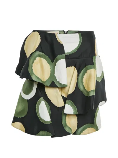 Pre-owned Marni Printed Ruffled Mini Skirt In Black