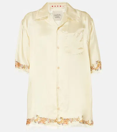 Marni Printed Satin Shirt In White