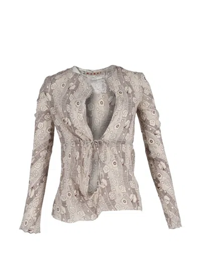 Pre-owned Marni Printed Self-tie Blouse In Neutral