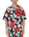 Marni Printed Short Sleeve Button Front Camp Shirt In Black
