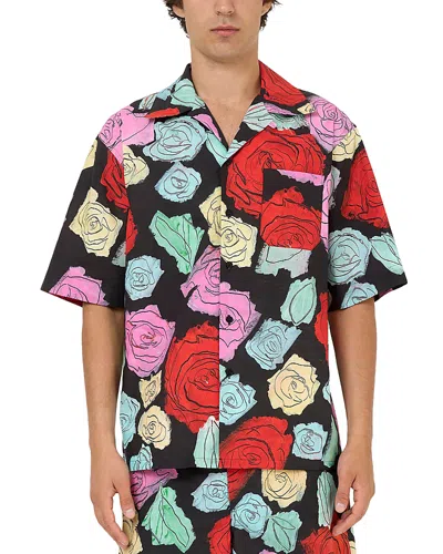 Marni Printed Short Sleeve Button Front Camp Shirt In Black