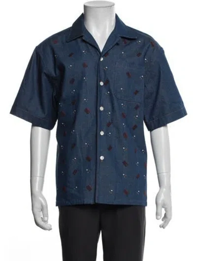 Pre-owned Marni Printed Short Sleeve Denim Shirt In Blue