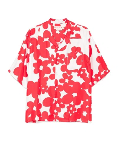MARNI RED AND WHITE SHORT SLEEVED SHIRT WITH DILLES PRINT