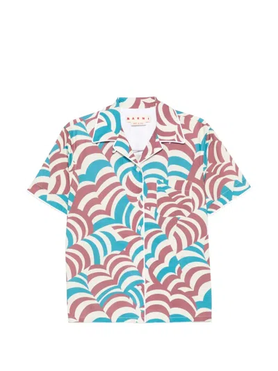 Marni Printed Short-sleeve Shirt In Blue