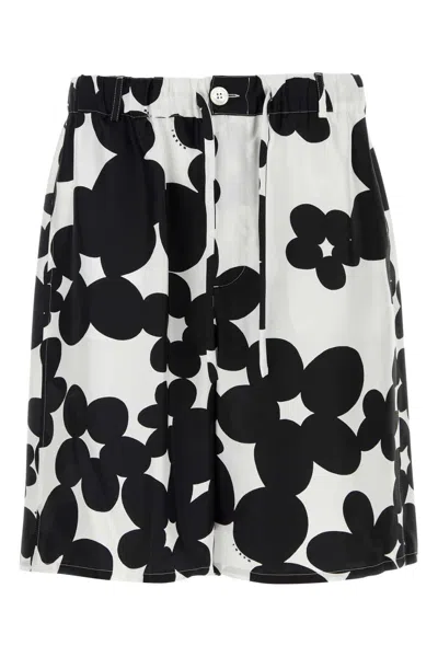 Marni Printed Silk Bermuda Shorts In Black