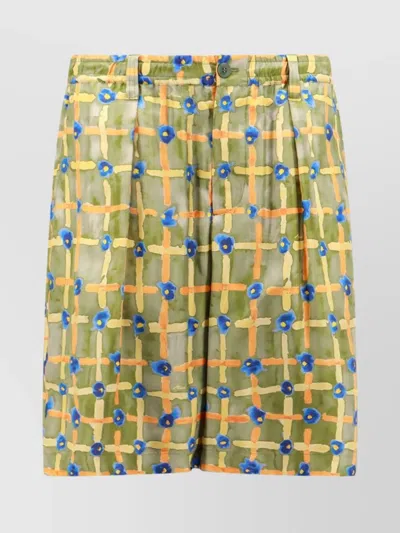 Marni Printed Silk Bermuda Shorts In Green