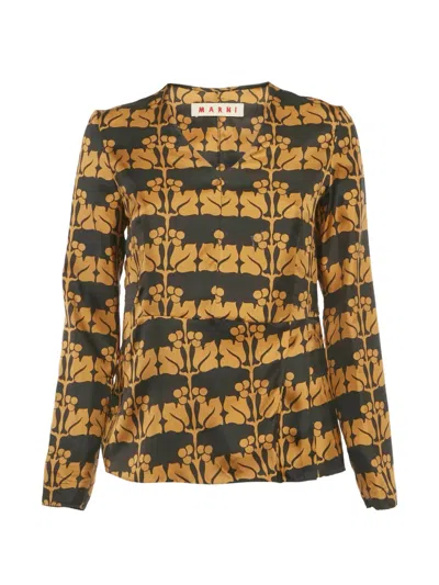 Pre-owned Marni Printed Silk Blouse In Black