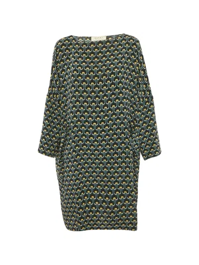 Pre-owned Marni Printed Silk Loose-fit Mini Dress In Green