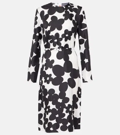 Marni Flower Print Silk Belted Dress In Din99