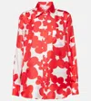Marni Flower Print Classic Button Down Silk Top In Crimson