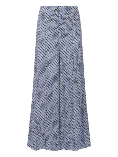 Marni Printed Silk Trousers In Blue