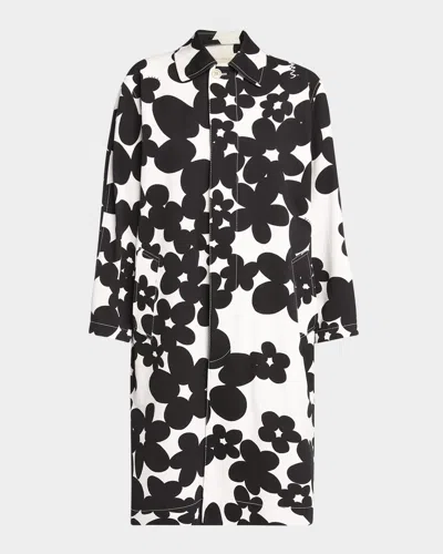 Marni Printed Straight Duster Coat In Black