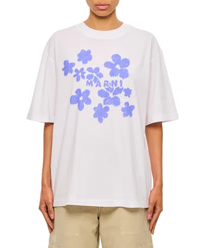 Marni Tee With Logo Floral Print In White