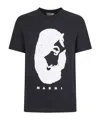Marni Classic Black Cotton T-shirt With Unique Graphic Design In Black