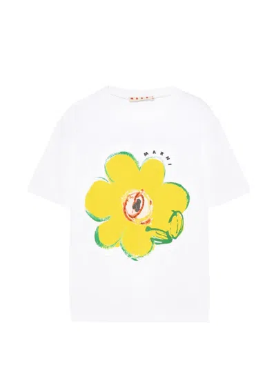 Marni Kids Floral Printed Crewneck T-shirt In Multi