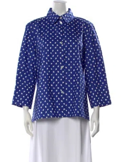 Pre-owned Marni Printed Three-quarter Sleeve Button-up Top In Blue