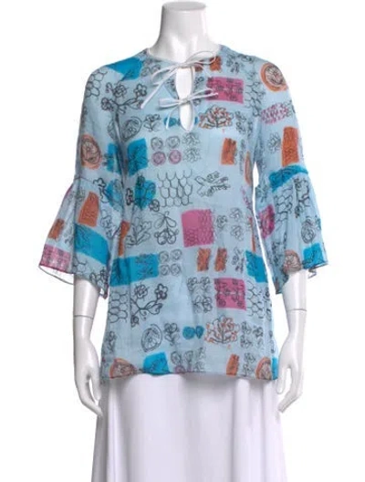 Pre-owned Marni Printed Tie Neck Blouse In Blue