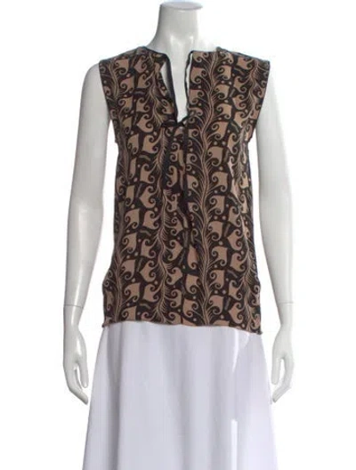 Pre-owned Marni Printed Tie Neck Top In Black