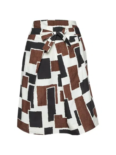 Pre-owned Marni Printed Tie-up Midi Skirt In White