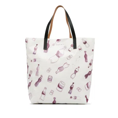 Marni Printed Tote Bag In White
