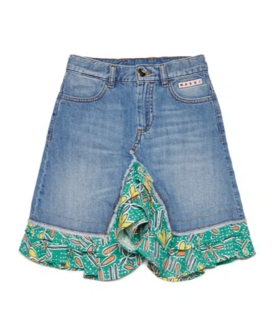Marni Printed-trim Denim Skirt In Blue