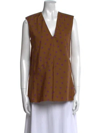 Pre-owned Marni Printed V-neck Blouse In Brown