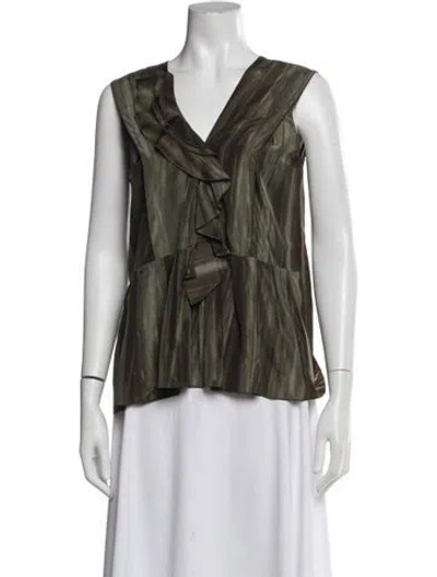 Pre-owned Marni Printed V-neck Blouse In Green