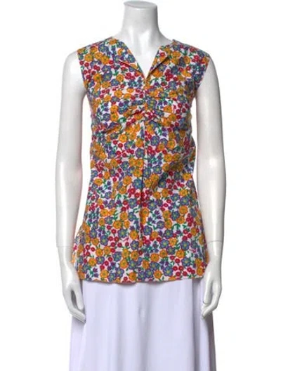 Pre-owned Marni Printed V-neck Blouse In White