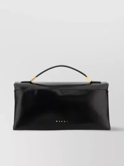 Marni Prisma Fold-over Leather Bag In Black