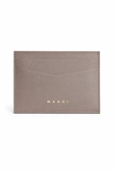 Marni Prisma Tumbled Leather Card Holder Wallet - Cork Beige In Gray
