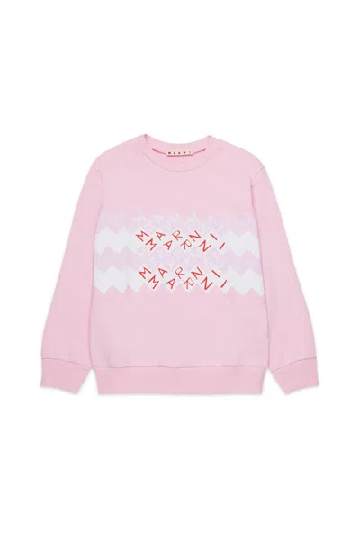 Marni Felpa Girocollo Con Logo Promenade In Pink