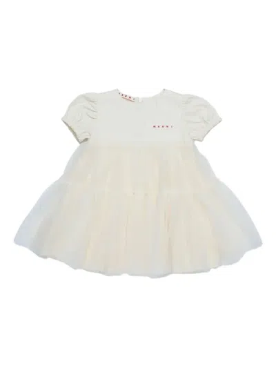 Marni Kids' Puf-sleeve Tulle Dress In White