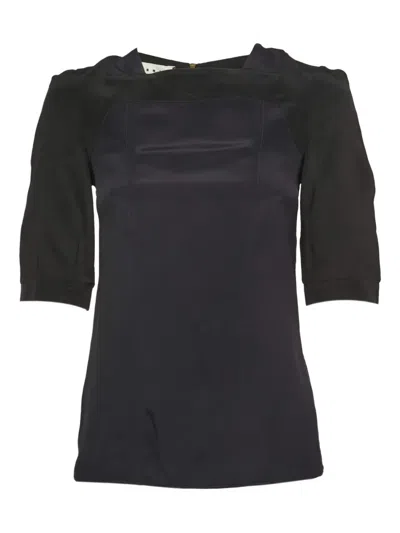 Pre-owned Marni Puff-sleeve Satin Top In Blue