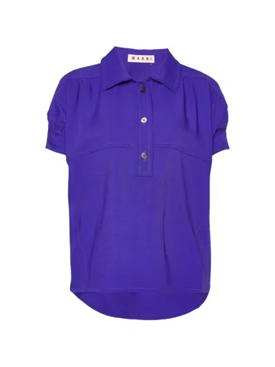Pre-owned Marni Puff-sleeve Crepe Blouse In Blue