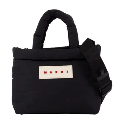 Marni Puffy Nylon Logo-patch Top Handle Bag  Black