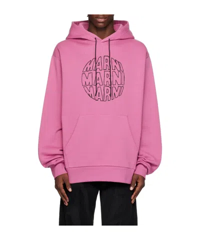 Marni Pink Printed Hoodie In Clc66 Cassis