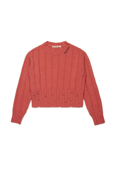 MARNI CROPPED WOOL-BLEND PULLOVER WITH BREAKS