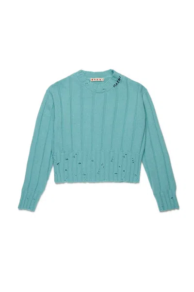 MARNI CROPPED WOOL-BLEND PULLOVER WITH BREAKS