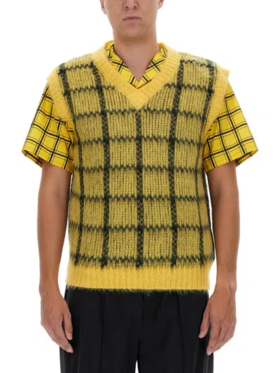 Marni Pullover V Neck Sweater Vest In Yellow