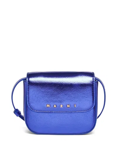Marni Kids' Punk Metallic Logo-lettering Shoulder Bag In Blue