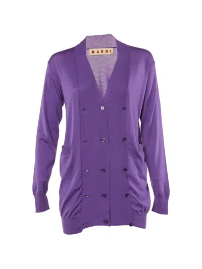 Pre-owned Marni Purple Cashmere Double Breasted Cardigan M