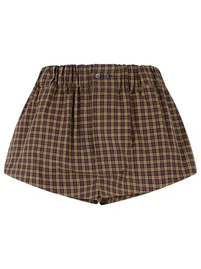 Marni Purple Checkered High-waist Poplin Chino Shorts In Grey
