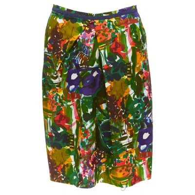 Pre-owned Marni Purple Multicolor Floral Cotton Inverted Pleat Front Knee Skirt It38 Xs