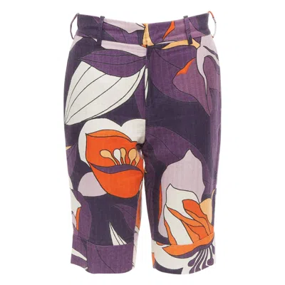 Pre-owned Marni Purple Orange Floral 80s Print Bermuda Capri Shorts It38 S