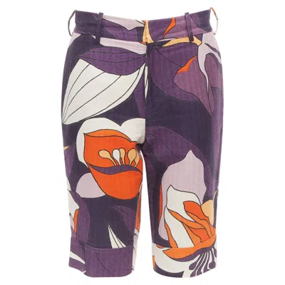 Marni Purple Orange Floral 80s Print Bermuda Capri Shorts It38 S In Multi