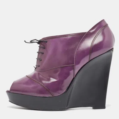Pre-owned Marni Purple Patent Wedge Peep Toe Boots Size 39