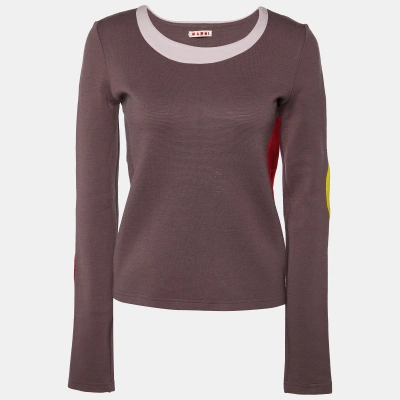 Pre-owned Marni Purple Wool Contrast Detail Long Sleeve Sweatshirt M