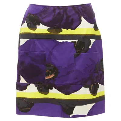 Pre-owned Marni Purple Yellow Orchid Floral Print Cotton High Waist Mini Skirt It38 Xs