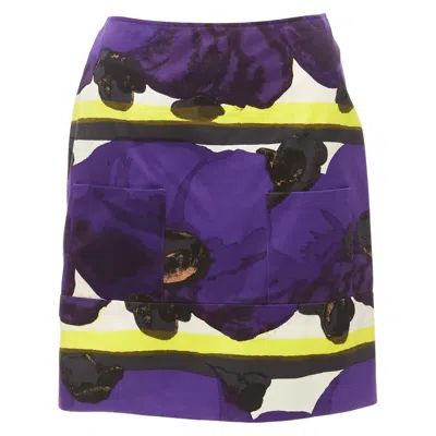 Pre-owned Marni Purple Yellow Orchid Floral Print Cotton High Waist Mini Skirt It38 Xs